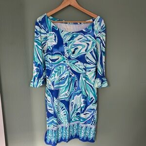 Blue and teal three quarter length sleeve Lilly Pulitzer dress